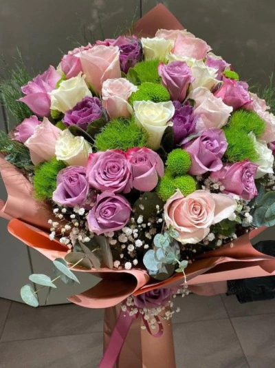 35 Adet Lila Pembe Beyaz Gül FG325